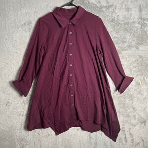 Soft‎ Surroundings Lagenlook Asymmetrical Tunic Button Front Top Plum Size Small